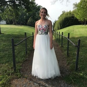 White Long Floral Prom Ballgown